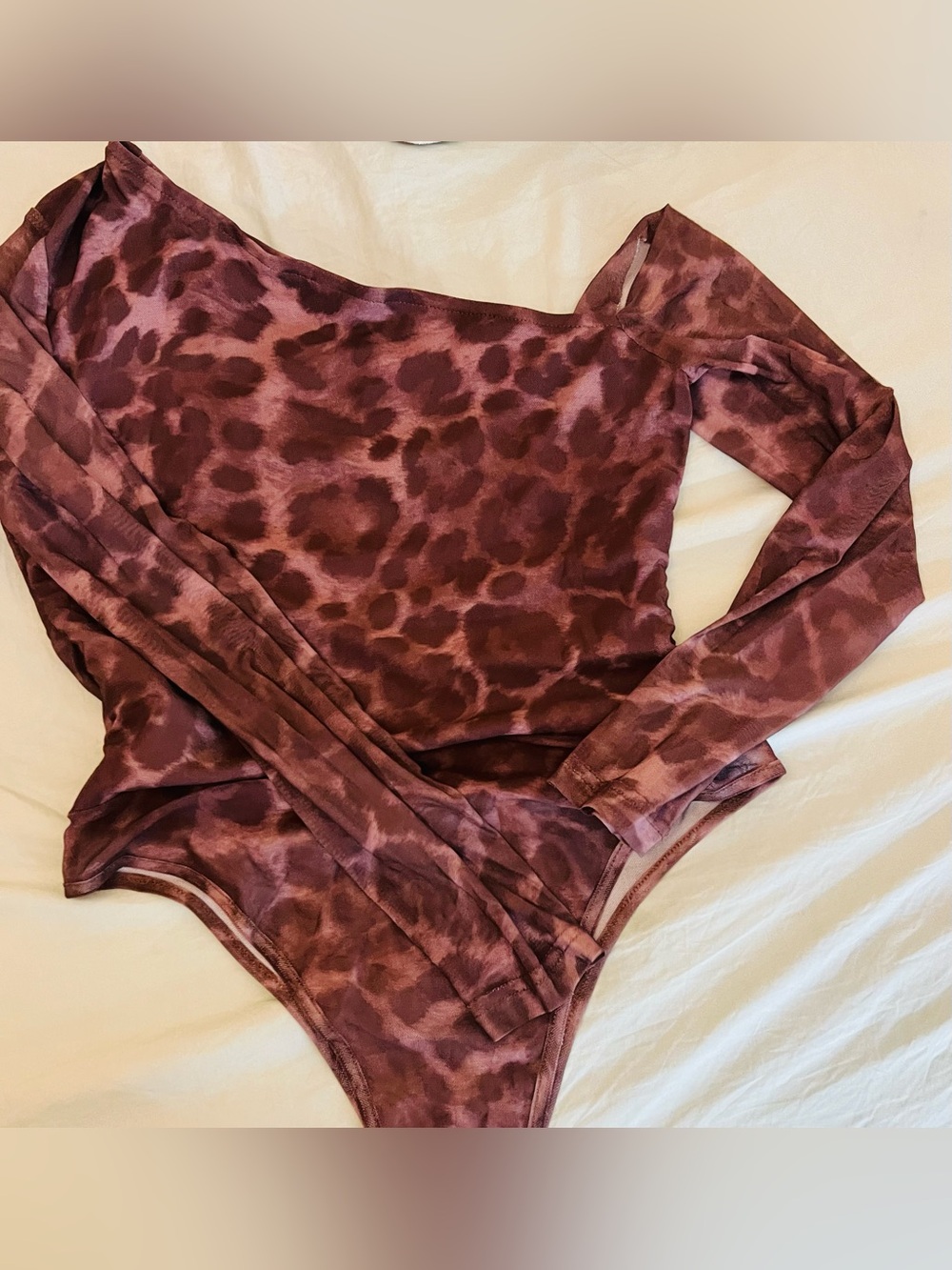 Mauve Animal-Print Long Sleeve Women's Bodysuit